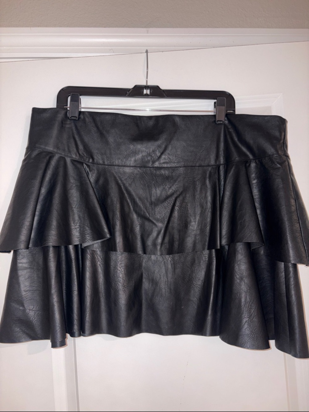 Lucky Brand Black Faux Leather Ruffle Mini Skirt